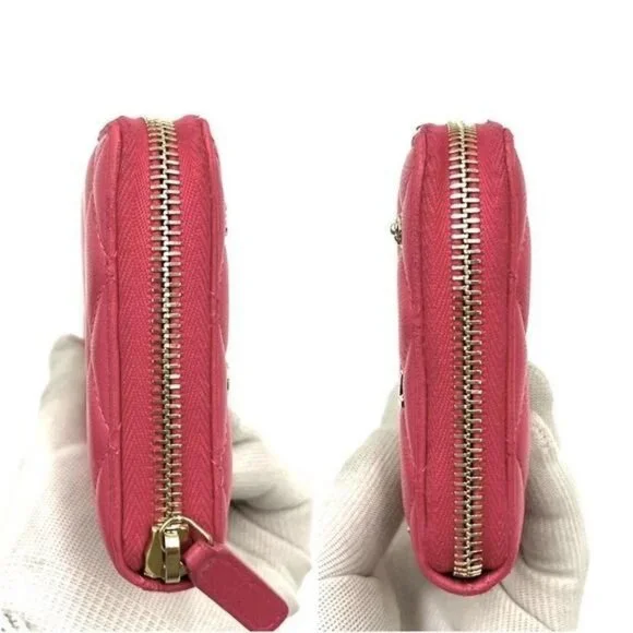 🎀 RARE 🎀 Authentic CHANEL Pink Lucky Lambskin Rhinestone Matelasse Long Wallet - Picture 7 of 10